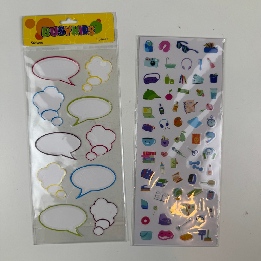 Vintage BusyKids Sticker Sheets Multicolor NWT Speech Bubbles Everyday Icons